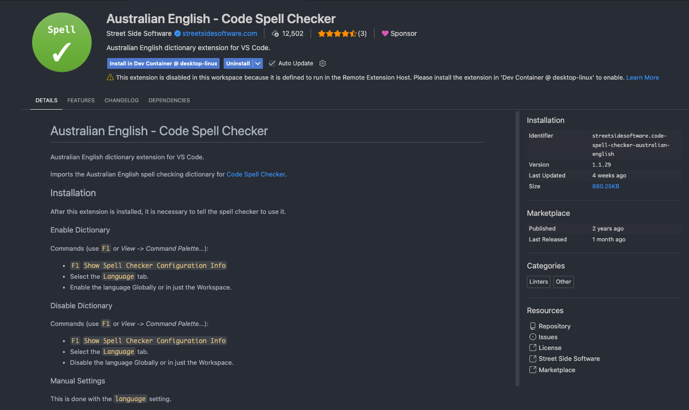 Australian English - Code Spell Checker
