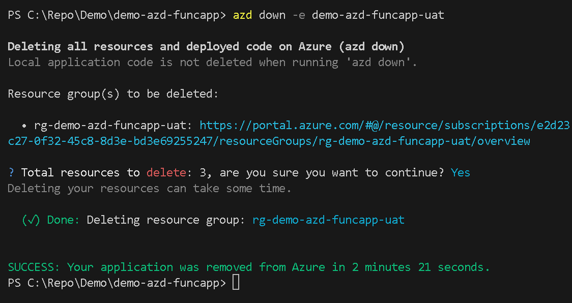 Delete resource result