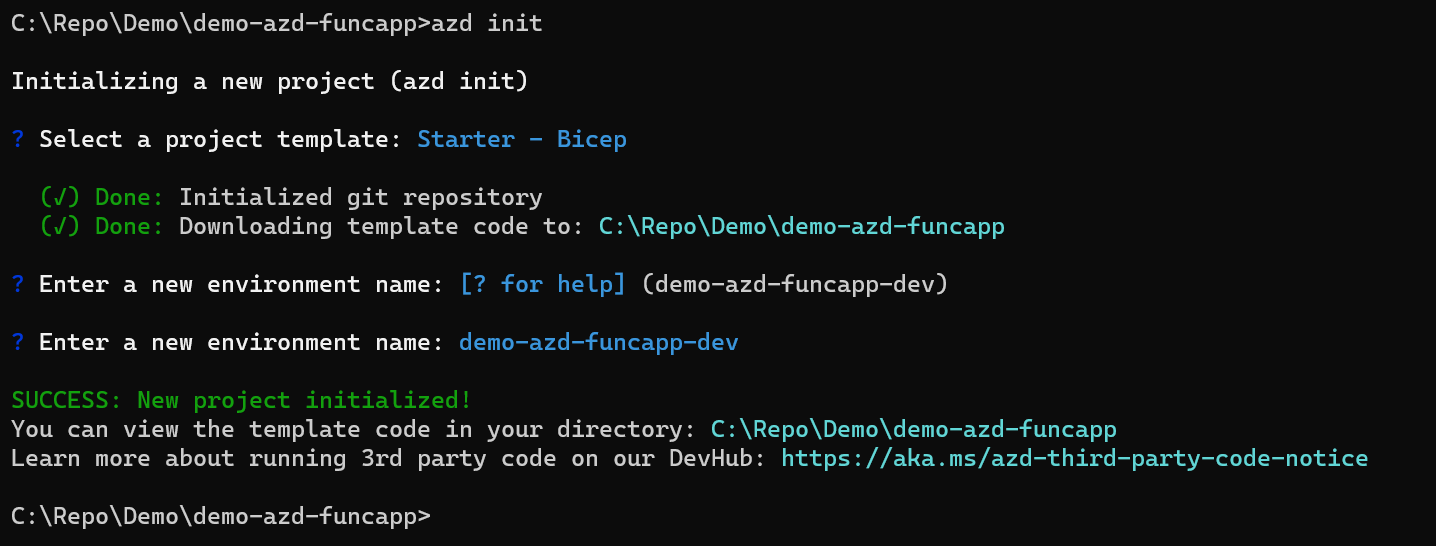 azd init creating assets