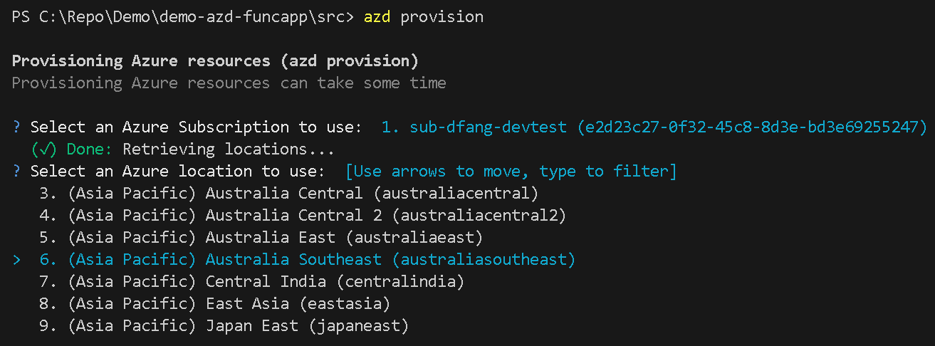 Select Azure Region