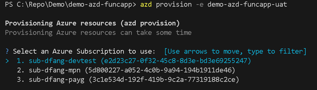 Select Azure Subscription