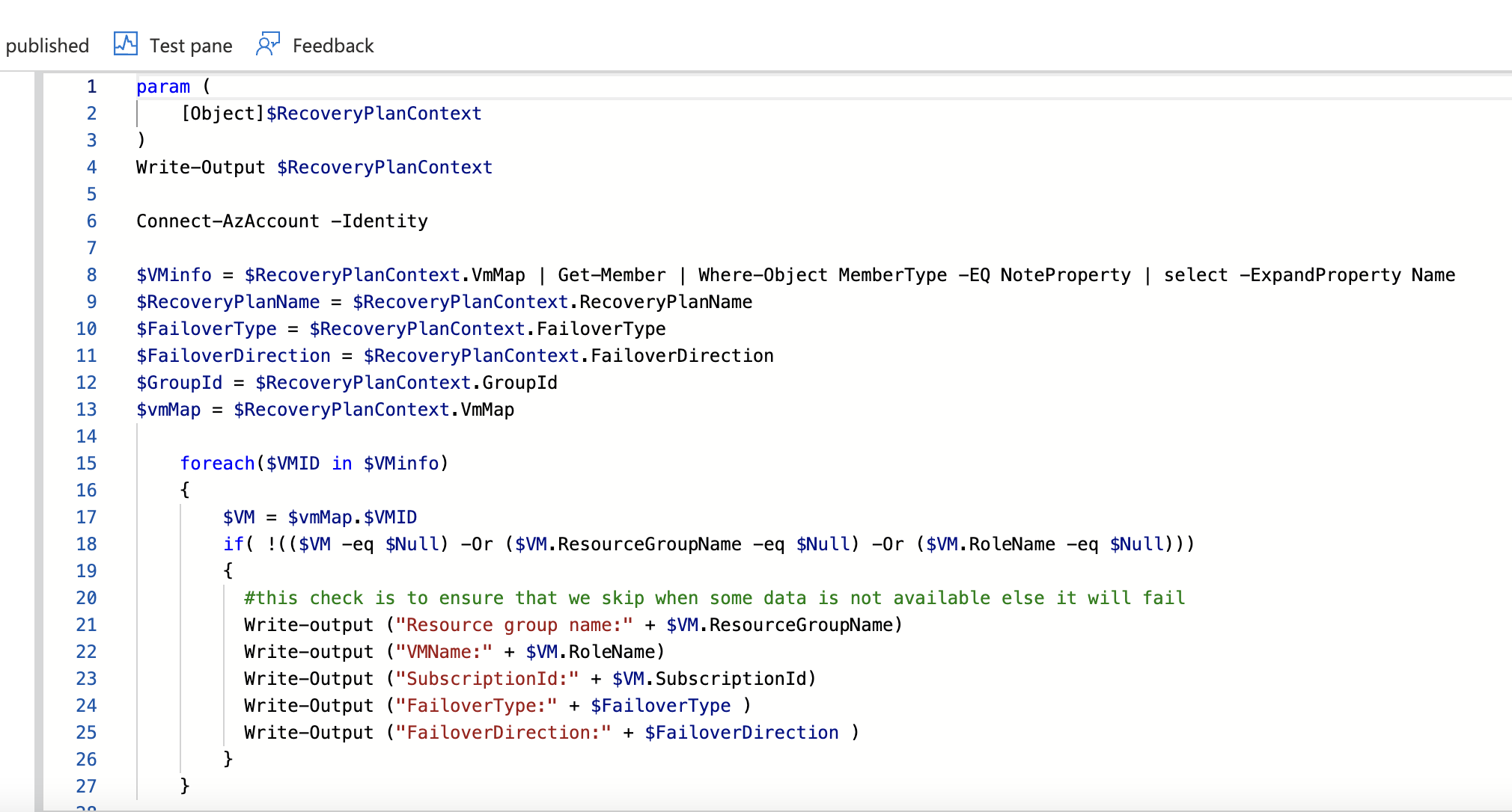 Sample Runbook with Recovery Plan Context