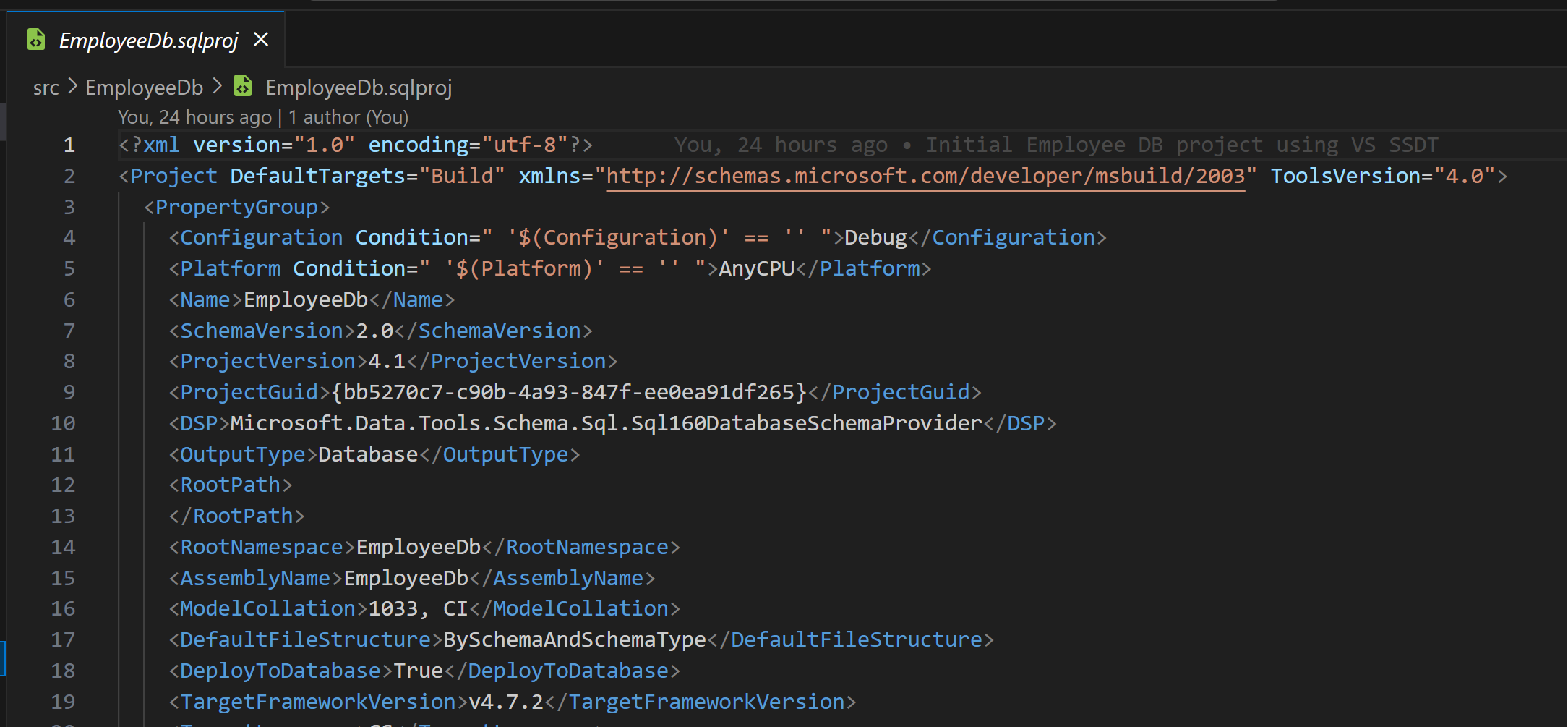 VS Code - Open unmodified .sqlproj file