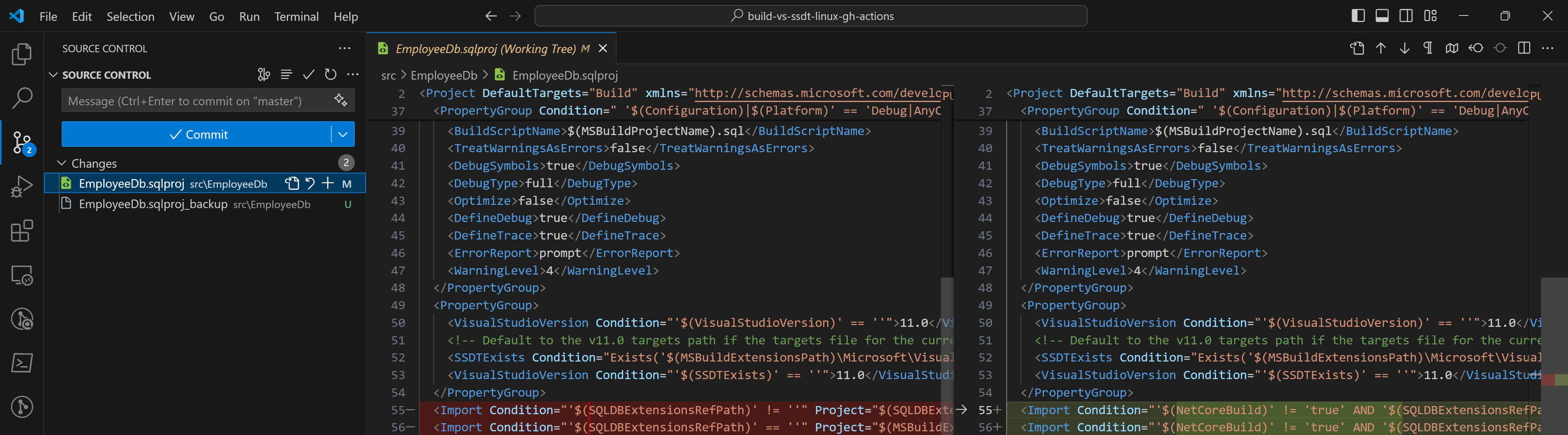 VS Code - Updated database project